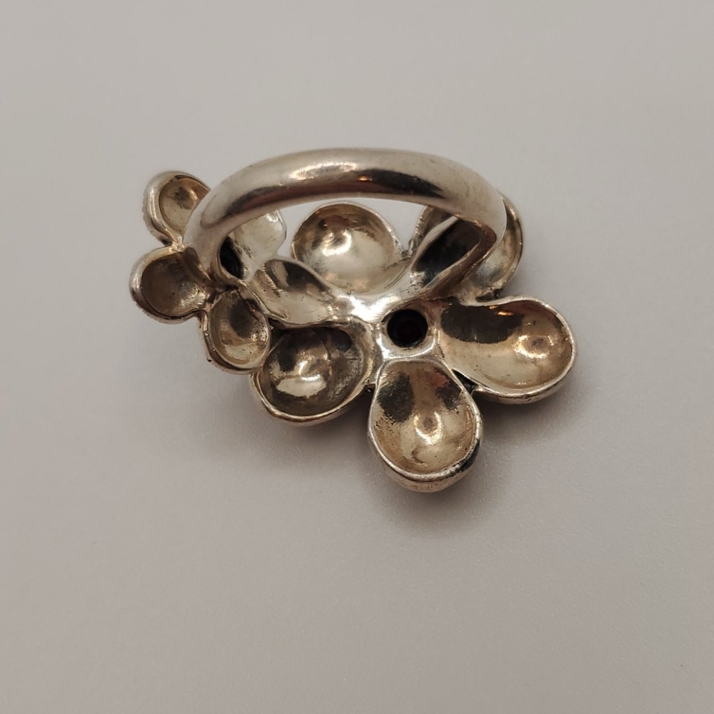 Silver Large Double Flower Ring - image 3